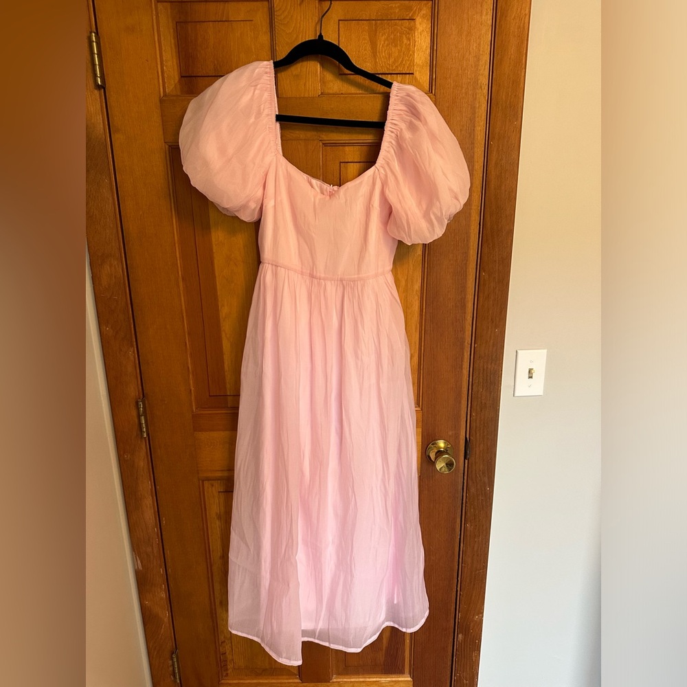 Boohoo Light Pink Puff Sleeve Formal Dress